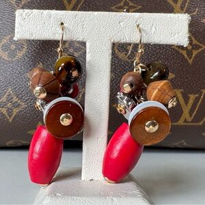 Chico’s Artisan Wooden Bead and Mixed Metal Dangle Earrings